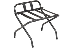 Mabel Home Metal Foldable Luggage Rack, Suitcase Stand with Nylon Straps, 5 Models & 3 Colour, For Hotel, Bedroom, Guest Room, Closet (100 Black)