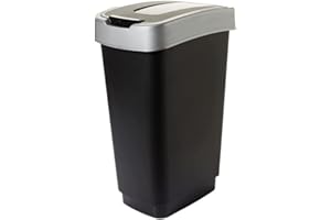 SUSTANIA Poubelle de cuisine, 50 l, anti-odeurs, avec couvercle basculant de 50 l, grande, 60 x 45 x 34 cm, en plastique recyclable, robuste, noir/argent, fabriquée dans l'UE
