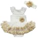 2pcs Infant Baby Girl Kids Headband+Romper Bodysuit Flower Tutu Clothes Set Ivory 9-12 Months