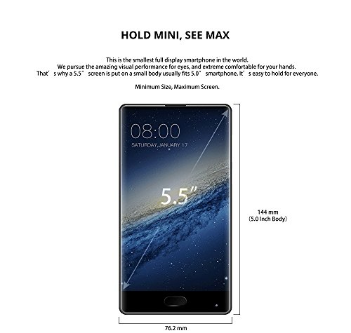 DOOGEE MIX - 5,5 Zoll AMOLED Bildschirm Blende-weniger Android 7.0 4G Smartphone, Helio P25 Octa Core 2.5GHz 6GB RAM + 64GB ROM, 5MP Front Kamera + Dual Heckkamera (8MP + 16MP) - Schwarz