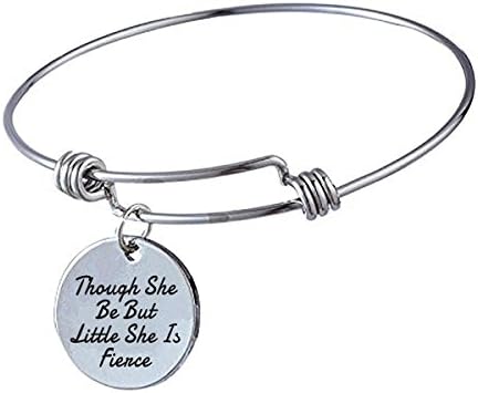 Inspirational Jewelry Gifts for Her " Though She Be But Little, She is fierce " Engraved Charm Bangle Bracelet Perfect Graduation Birthday Christmas Gifts For Girls