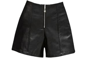 TTPSRY Pantaloncini in Pelle Donna con Vita Alta e Gamba Larga Pantaloncini in Pelle PU Sexy Slim Autunno Inverno Pantaloncini in Ecopelle Casual Morbido e Confortevole