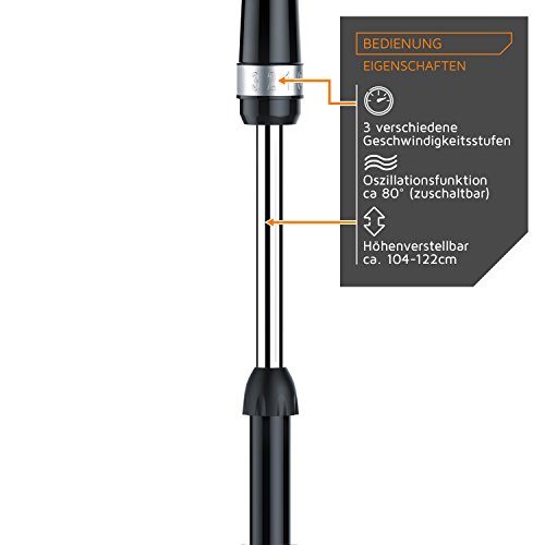 Brandson – Standventilator 40cm / Standlüfter | Standfuß höhenverstellbar | hoher Luftdurchsatz | 3 verschiedene Geschwindigkeitsstufen | Oszillationsfunktion ca. 80° | schwarz - 4