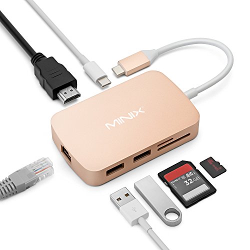 MINIX NEO C Multiport Adapter USB-C Hub mit Gigabit Ethernet, TF/SD-Kartenleser, 2X USB 3.0 Port , HDMI Port , Typ C port aufladen für Macbook ,Lenovo Yoga 900 und so weiter-Gold - 3