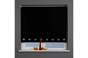 FINE STAR Optimal Products Roller Blinds Easy Fit Trimable Home Office Window Square Eyelet Fabric Blind 160cm Drop (Black, 60 x 160 cm)