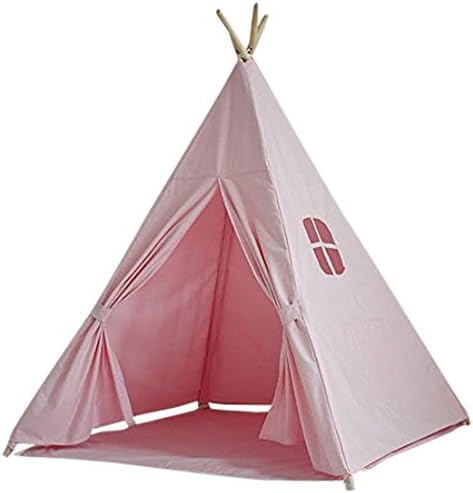 Children's Canvas Teepee Playhouse Tent - 100% Cotton - New Zealand Pine Wood Pole Imported (Pink)