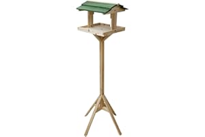 Unibos | Freestanding Wooden Bird Feeding Table – Tall Outdoor Birds Feeder Station For Garden & Patio, Heavy Duty Rustic Wood Bird House For Wild Birds, Sturdy Weatherproof Feeder Stand