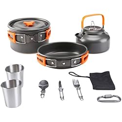 Aitsite Kit de Batterie de Camping pour Camping-Car en Aluminium léger avec 7 Accessoires pour Camping, randonnée