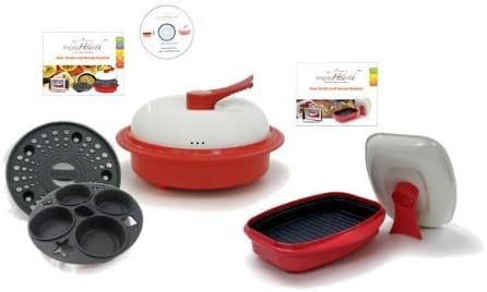 MICROHEARTH C11RC4-G03RS2 6-Piece Microwave Cookware Set with 4-Piece Everyday Combo Set and 2-Piece Grill Pan Set, Red by Microhearth