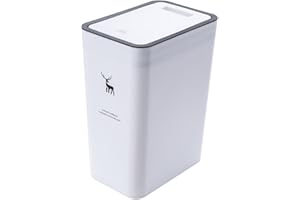 Katutude Abfalleimer mit Deckel für die Küche, 15L Kunststoff-Mülleimer mit Druckdeckel, Badezimmer-Mülleimer Abfallkorb für Küche, Schmal, Hundfester Schlafzimmer-Mülleimer, WC, Büro