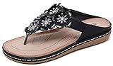  Leder Zehentrenner Damen Böhmen Sandalen T-Strap Flach Sommer Flip Flops Clogs und Pantoletten für Damen Bequeme Hausschuhe Freizeitschuhe mit Absatz in Größe 35-42