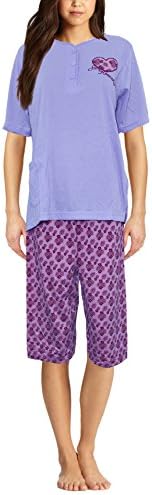 Lucky Women's Floral Print 3/4 Bottoms Pyjama Set With Lilac Eye Mask (L) Purple