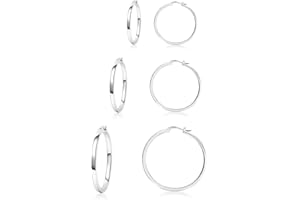 PABBEU Sterling Silver Hoop Earrings - 3 Pair, Lightweight, Hypoallergenic, 20mm, 30mm, 40mm