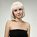 Bigood 28cm Party Buckle type Neat bang short straight hair Bob hairstyle White wig