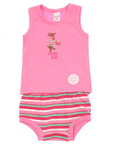 Bright Bots 0/3m Baby Girl Singlet Vest Top and Bloomer 2 Pce Set - Pink Stripe
