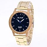 Damen Herren Armbanduhr, Luxusuhr mit Holzgehäuse und Stahlarmband für Geschenk