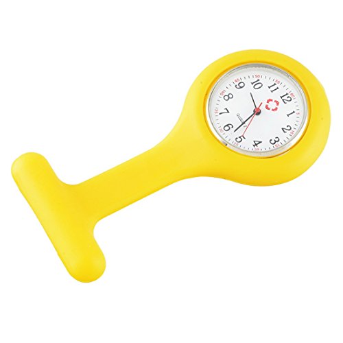 Souarts Womens Nurse Clip on Fob Brooch Pendant Watch Yellow Rubber Hanging Pocket Fob Watch 1pc