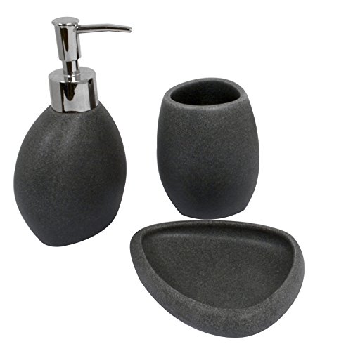 Carpemodo Seifenspender, Lotionspender Pumpspender / Polyresin mit Sandstein Optik / Anthrazit / asymmetrisch oval / Größe: ca. 9×15,5 cm / Kollektion „Andy“ - 2