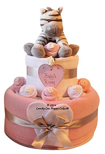 Two Tier Pink Baby Girls Zebra Nappy Cake Baby Gift - FREE DELIVERY (Pink)