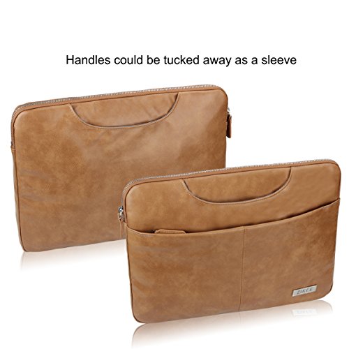 Zikee 15-15,4 Zoll MacBook Pro / Air Kunstleder tasche Laptop Hülle Notebooktasche Laptoptasche mit Handgriff und diversen Taschen. Stilvolle, wasserfeste Business-Aktentasche für den Schutz Ihres MacBooks (Braun,15,4) - 2