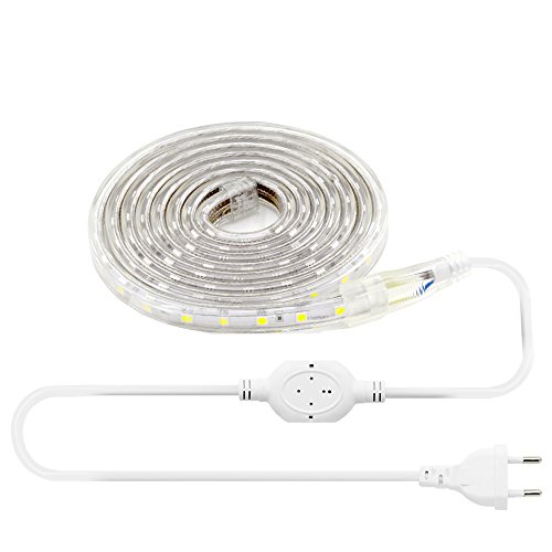 LEBRIGHT 2M(6.6ft) Luz de Tira LED 60 Leds/M SMD 5050 6000K, 230V IP65 Impermeable Franja de luz para el jardín, Decoración (2m, Blanco frío)