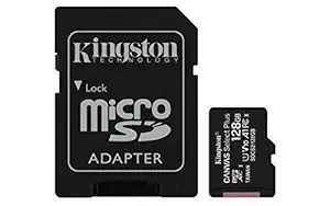 Kingston Canvas Select Plus 128GB microSD Card Class 10 UHS-I speeds up to 100MB/s with Adapter (SDCS2/128GBIN), Black