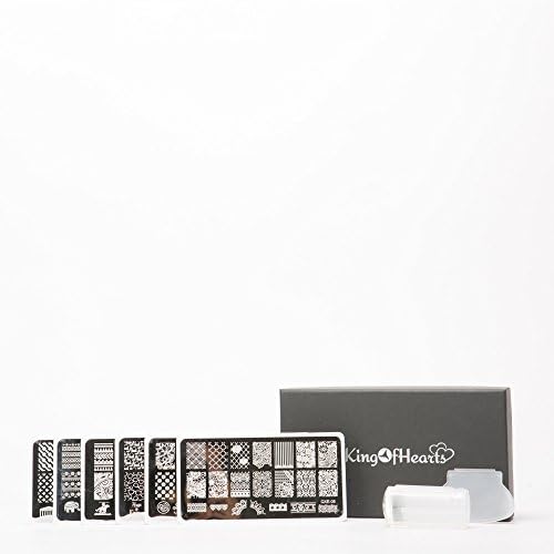 Nail Art Stamping Kit - KingOfHearts™ Manicure Stamping Kit includes 6 Stamping Plates with Different Patterns, Image Transfer Stamper and Scraper for All Nail Art Design and Decoration