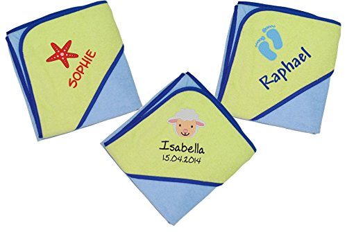 Preisvergleich Produktbild Blau-Grünes Kapuzenhandtuch mit Namen 100x100cm