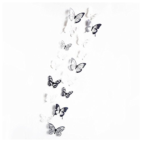 Wandaufkleber - SODIAL(R) 18 Stk. Halbtransparent 3D-Schmetterling Wandtattoo Abnehmbar Wandsticker 3D Wandaufkleber Haus Deko (Schwarz+Weiss)