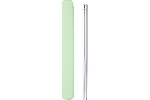 GZTFPQ Baguettes réutilisables avec étui, en acier inoxydable 304 L, baguettes japonaises chinoises et coréennes pour boîte à bento, pique-nique, bureau, lave-vaisselle, 22,9 cm, vert