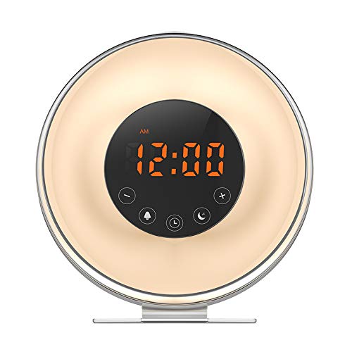 Preisvergleich Produktbild JFKJJY Wecker Wecklicht Sonnenaufgang / Sonnenuntergang Simulation Sleep Timer Nachttischlampe LED10 Helligkeitseinstellung natürlicher Klang und 7-Farben-Beleuchtung für Schlafzimmergeschenke geeignet