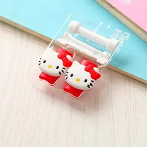 Rack Jack Cable Ties Quirky Animal Designs Cable Protector for iPhone and Android Charging Cable Clips USB Charger Cable iPad Lightning Charger for Girls(Set of 2) - Red Hello Kitty