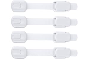 Jool Baby Products Child Safety Strap Locks for Cupboards, Fridge, Cabinets, Drawers, Dishwasher, Toilet, 3M Adhesive No Drilling (Pack of 4)