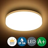 LED Deckenleuchte, wasserfest, IP54 inkl. 13W 1500lm LED Platine, 22cm Durchmesser, 3000K warm weiss, Badezimmer und Balkon geeignet