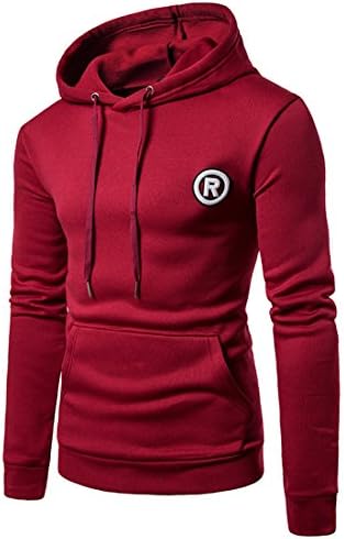 MU2M Mens Drawstring Hooded Pullover Pocket Fleece Sweatshirt Outwear Red US S