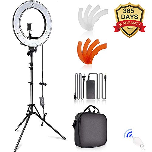 SAMTIAN LED ring light 14'' Esterno, 45W 5500K Dimmerabile con Supporto Light 2M, Ricevitore Bluetooth per Smartphone, Youtube, Vine, Auto-riprese 