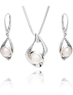 LillyMarie Damen Schmuck-Set, Perlen-Kette und Perlen-Ohrringe, Sterling-Silber 925, original Swarovski Elements...