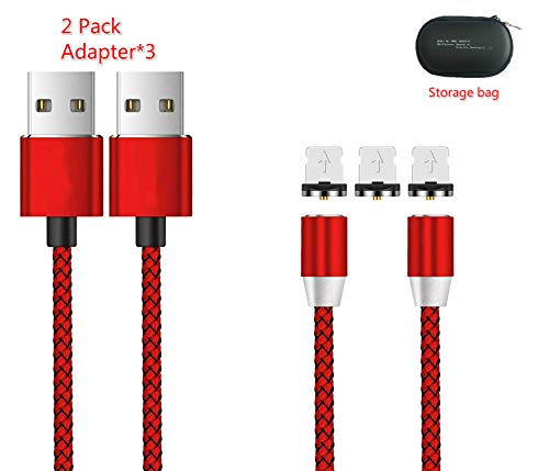 Ruibo Sike Lot de 2 1 m + 2 m magnétique USB câble en Nylon tressé, Cordon de Chargement Rapide (Rouge)