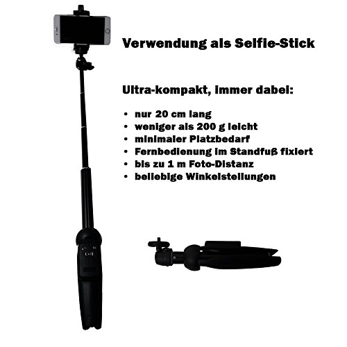 Yunteng Mini-Tripod, Kombination aus Bluetooth-Kamerastativ und Selfie-Stick, unter 200g leicht, nur 20 cm LÃ¤nge, extrem kompakt, mit Bluetooth-Fernbedienung, fÃ¼r Profi-Kameras und Smartphones