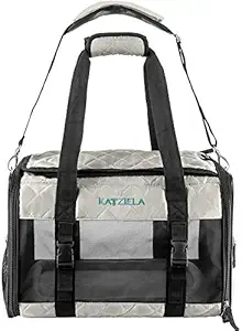 Katziela Deluxe Quilted Airline Approved Pet Dog & Cat Carrier for Airplane Travel (Small, Gray)