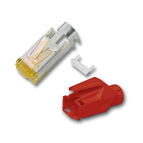 BIGtec 10 x RJ45 Stecker TM31 Hirose CAT.6a rot / Stecker + Tülle + Knickschutz / CAT6a Crimp Stecker
