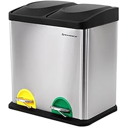 SONGMICS 30 L Poubelle de Cuisine Résistante avec pédales et 2 Compartiments Tri Sélectif de Recyclage en INOX LTB30L
