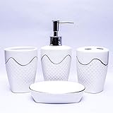 Era Of Décor Ceramic Bathroom Accessories Set- Soap Dispenser, Toothbrush Holder, Soap Dish and Tumbler- Home Accessory,White,Easter Gift