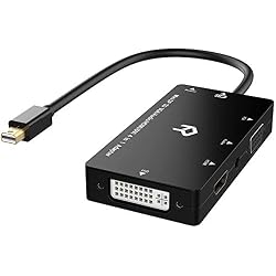 Rankie Adaptador Mini DisplayPort (Mini DP) (Thunderbolt) a HDMI DVI VGA Audio, 4-en-1, 1080P Convertidor, Negro
