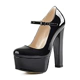  Onlymaker High Heels Plateau Pump, Absatz Schuhe Damen Mary Jane mit Hohem Blockabsatz Runde Zehenpartie Schwarz EU36