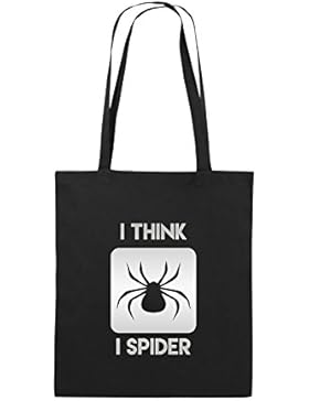 Comedy Bags - I THINK I SPIDER - Jutebeutel bedruckt, Baumwolltasche zwei lange Henkel aus 100 % Baumwolle in...