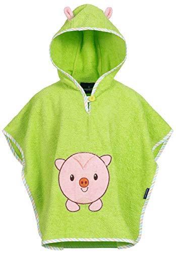 Preisvergleich Produktbild Morgenstern Babyponcho aus Frottier Grün mit Kapuze und Schweinchen Stickerei