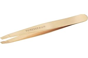 TWEEZERMAN Pinzetta (punte smussate con affilatura a spiovente, per sopracciglia, qualità professionale, acciaio inox), Champagne
