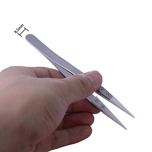 WOLFTEETH Keramik-Pinzette mit Edelstahl Präzisions-Coil Klemme hitzebeständige Keramik Spitzpinzette 1500 Celsius elektrostatische Prävention 1097 - 2