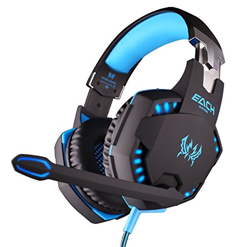 KOTION EACH G2100 Stereo Gaming Headset 3.5mm Plug + USB Función Plug Led Fuente de alimentación de vibración profesional del juego de auriculares estéreo con micrófono Bass luz LED para PC de sobremesa Portátil - Negro + azul